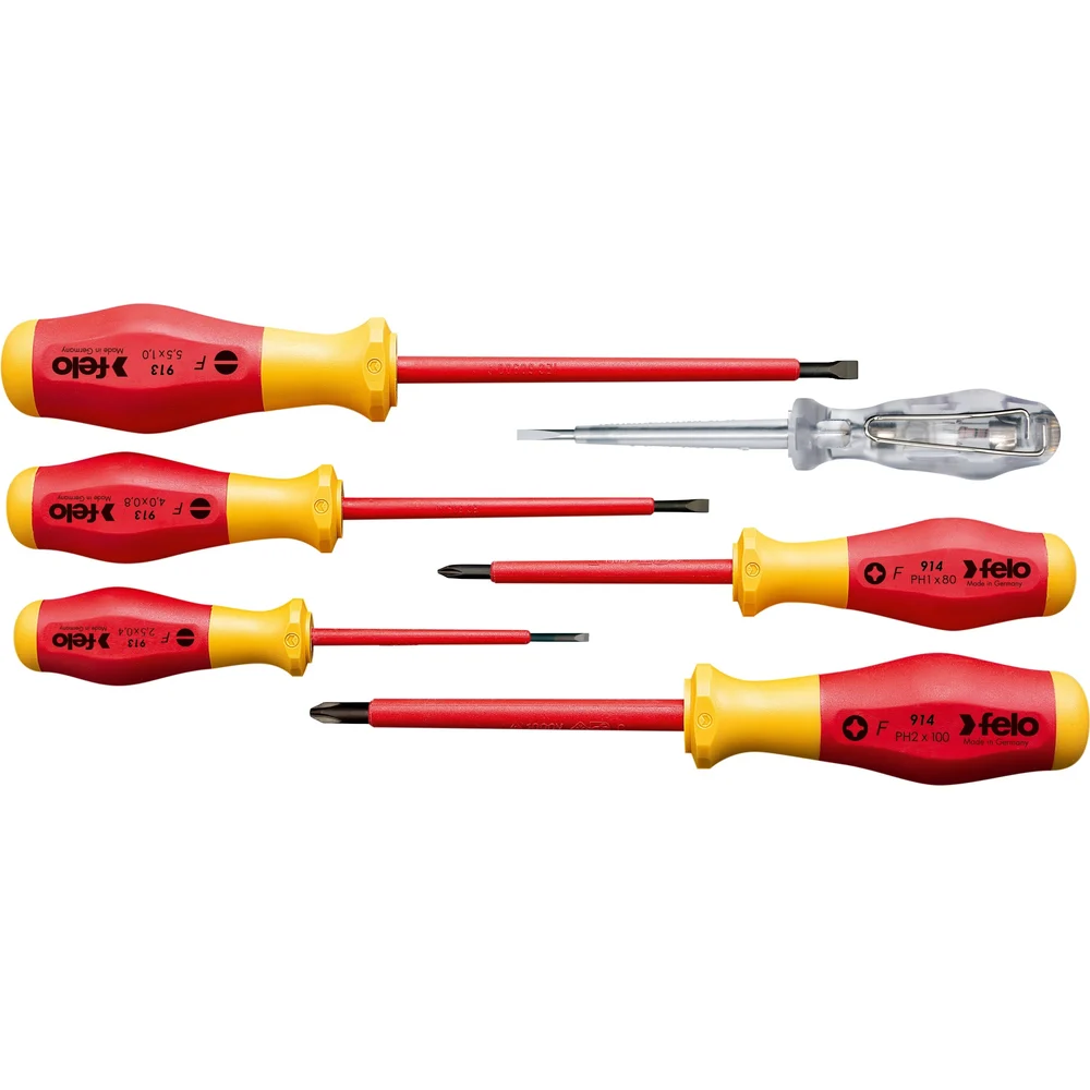 Набор диэлектрических отверток Felo SL/PZ, отвертка тестер сети, 6 шт 91396198 — детальное фото