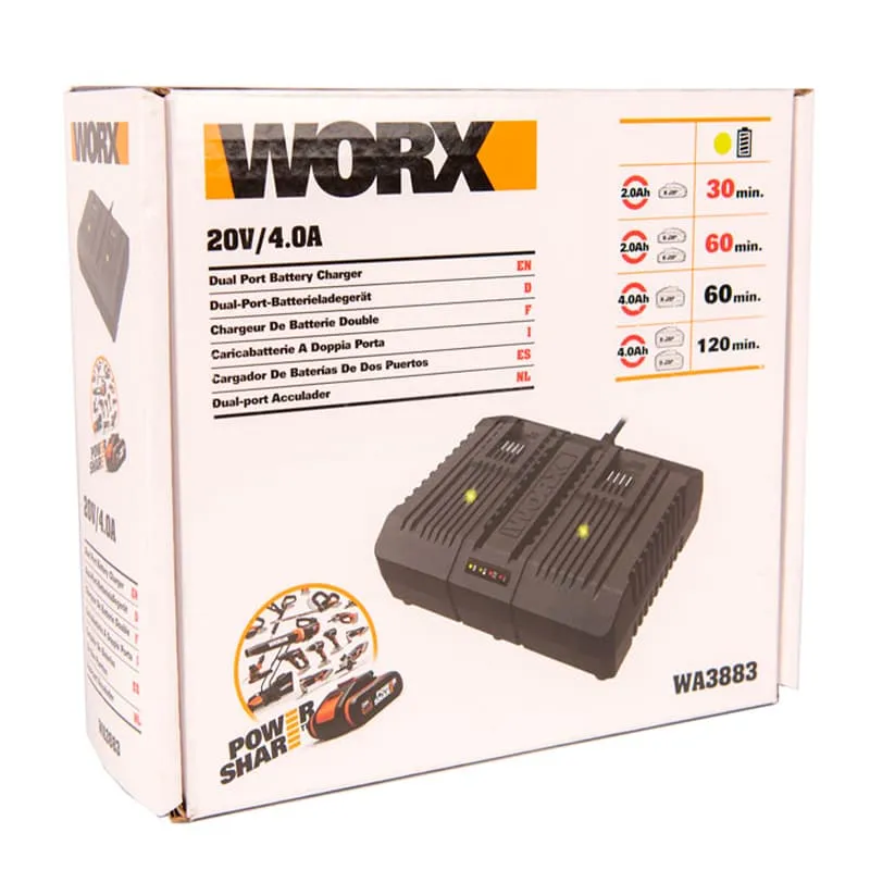 Двойное зарядное устройство WORX WA3883 20V 2x2А — детальное фото